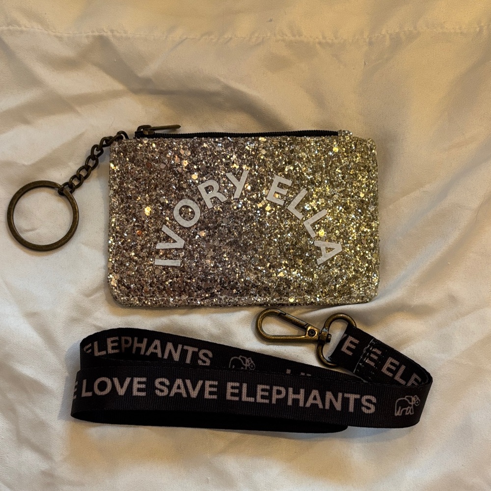 Ivory Ella Silver Glitter Wallet with Black Strap